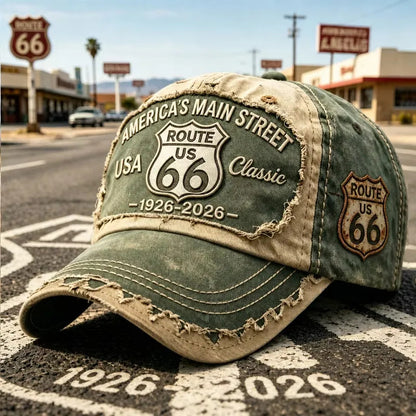 🧢🌟Podesiva retro bejzbolska kapa Route 66 - savršen izbor za ljubitelje biciklizma.