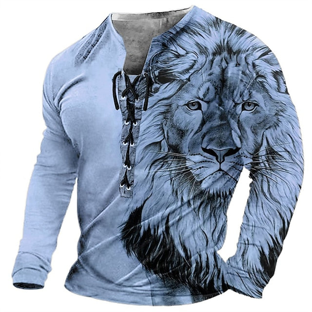 😎【Promoția de sfârșit de an】Tricou casual cu mânecă lungă, imprimat 3D, pentru bărbați-3846378