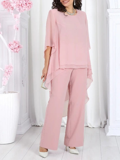 🌸✨【Nabrani top + hlače】Novo žensko ležerno jednobojno šifonsko odijelo širokog kroja iz 2026.