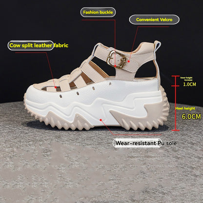 【35-40】2025, noul stil de vară, versatile, la modă, lejer, sandale cu talpă groasă-3892976