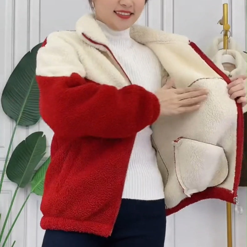 🔥【M-4XL】🐏Jachetă de iarnă fleece, jachetă de bumbac, geacă de bumbac îngroșată din lână de miel, jachetă caldă-3858192