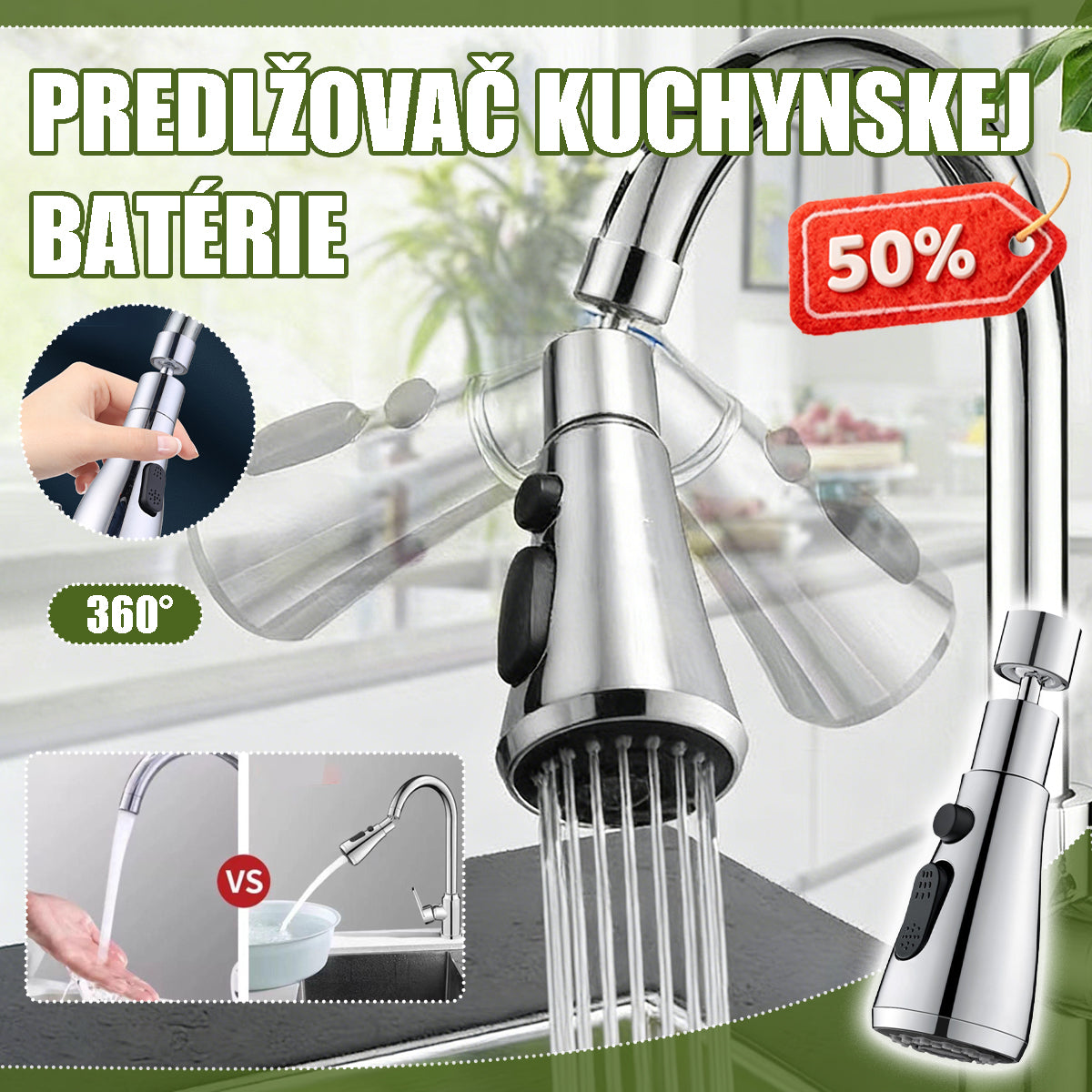 🔥【Kúpte 1 a získajte 1 zadarmo】🚰🔥360° otočná predlžovacia tryska na batériu