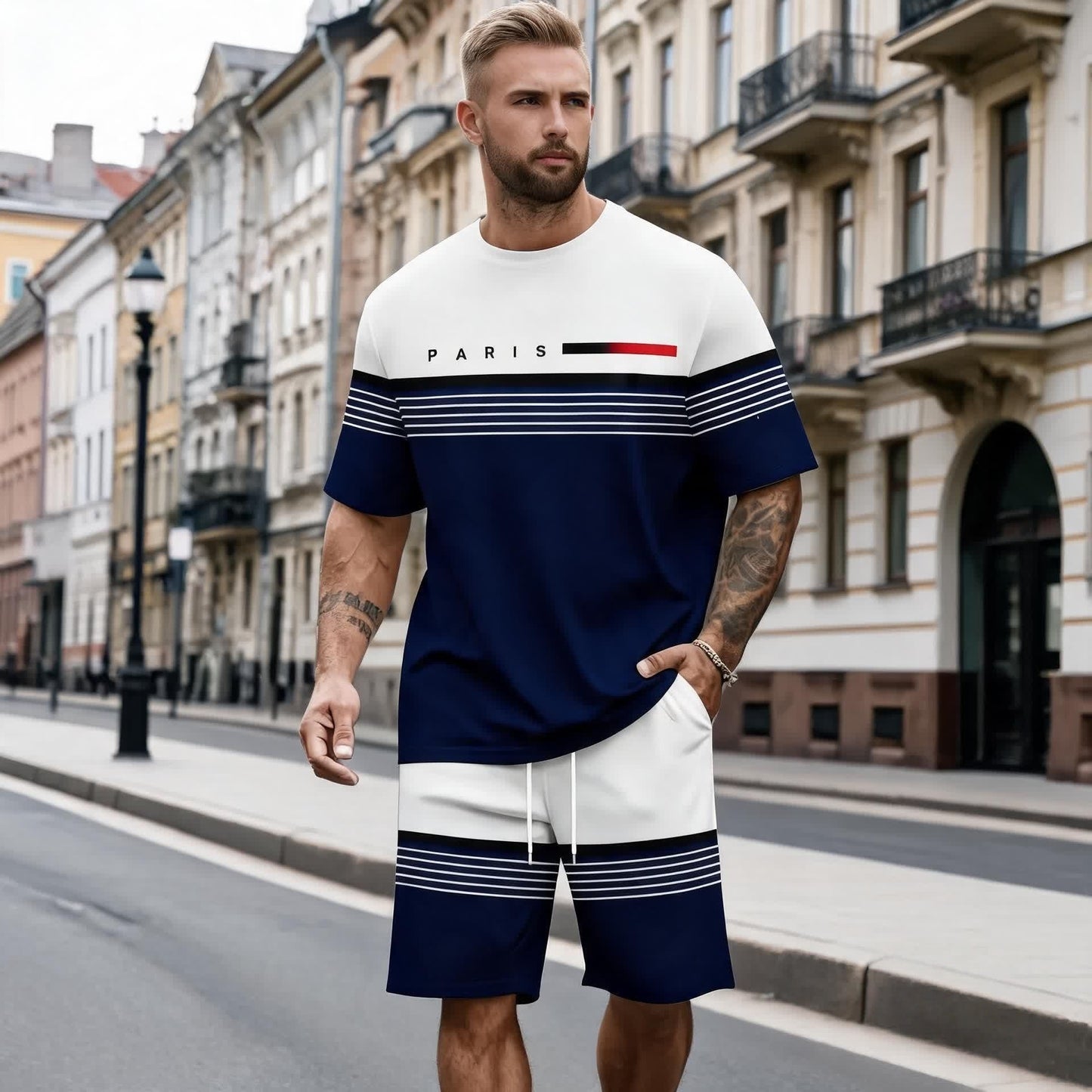 【S-5XL】Muški ležeran i udoban komplet kratkih rukava i kratkih hlača s printom slova.