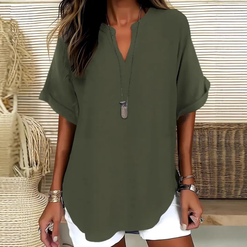 😍🔥【Novo s 50% popusta samo 3 dana】【S-5XL】Elegantni jednobojni ljetni top kratkih rukava od šifona, plus veličine