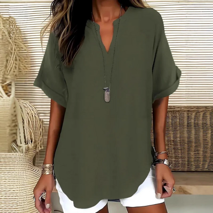 😍🔥【Novo s 50% popusta samo 3 dana】【S-5XL】Elegantni jednobojni ljetni top kratkih rukava od šifona, plus veličine