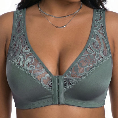 💖Najniža cijena ikad【Set od 3 dijela】【L-4XL】😍🩲Plus size push-up grudnjak, prekrasna čipka, push-up i izdubljeni dizajn, kopčanje sprijeda
