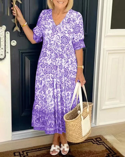 💃50% popusta【S-5XL】Nova elegantna maxi haljina s V-izrezom i cvjetnim uzorkom za 2026. - moderna i elegantna