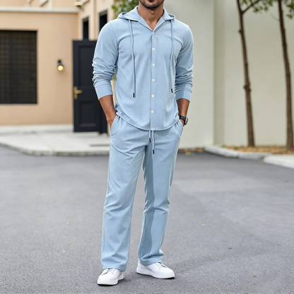 🔥【50% popusta】👕👕【Veličine - 3XL】Novo muško laneno odijelo dugih rukava s kapuljačom, širokog kroja iz 2026. (košulja + hlače)