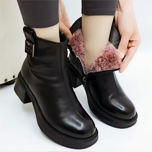 【35-40】2024 pantofi de dama din bumbac din piele naturala toc gros-3855070