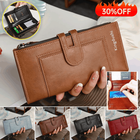 👛💰【Compra 1, llévate 1 gratis】💥Cartera retro de piel auténtica para mujer, diseño de doble cremallera, múltiples ranuras para tarjetas 