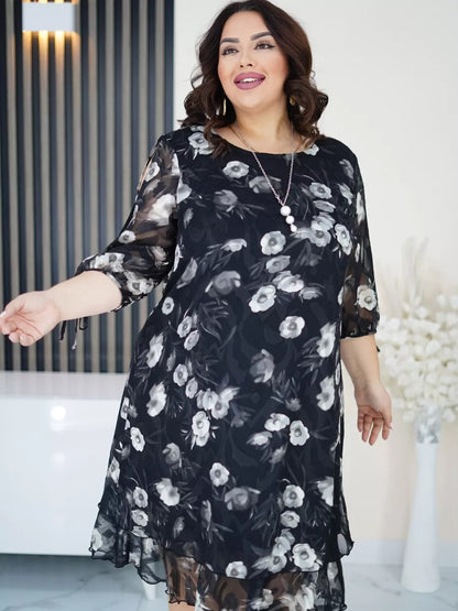 【🥻 Stil nou de primăvară】🤩【S-5XL】Rochie elegantă cu imprimeu din șifon --3911626