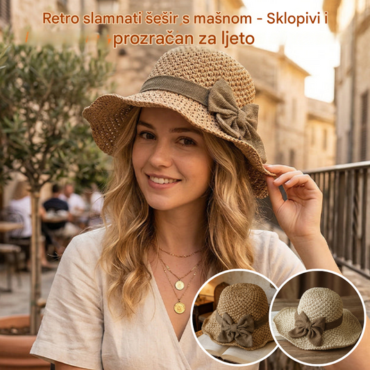 🎀🎀 50% POPUSTA 👒 | Retro slamnati šešir s mašnom – sklopivi i prozračan za ljeto
