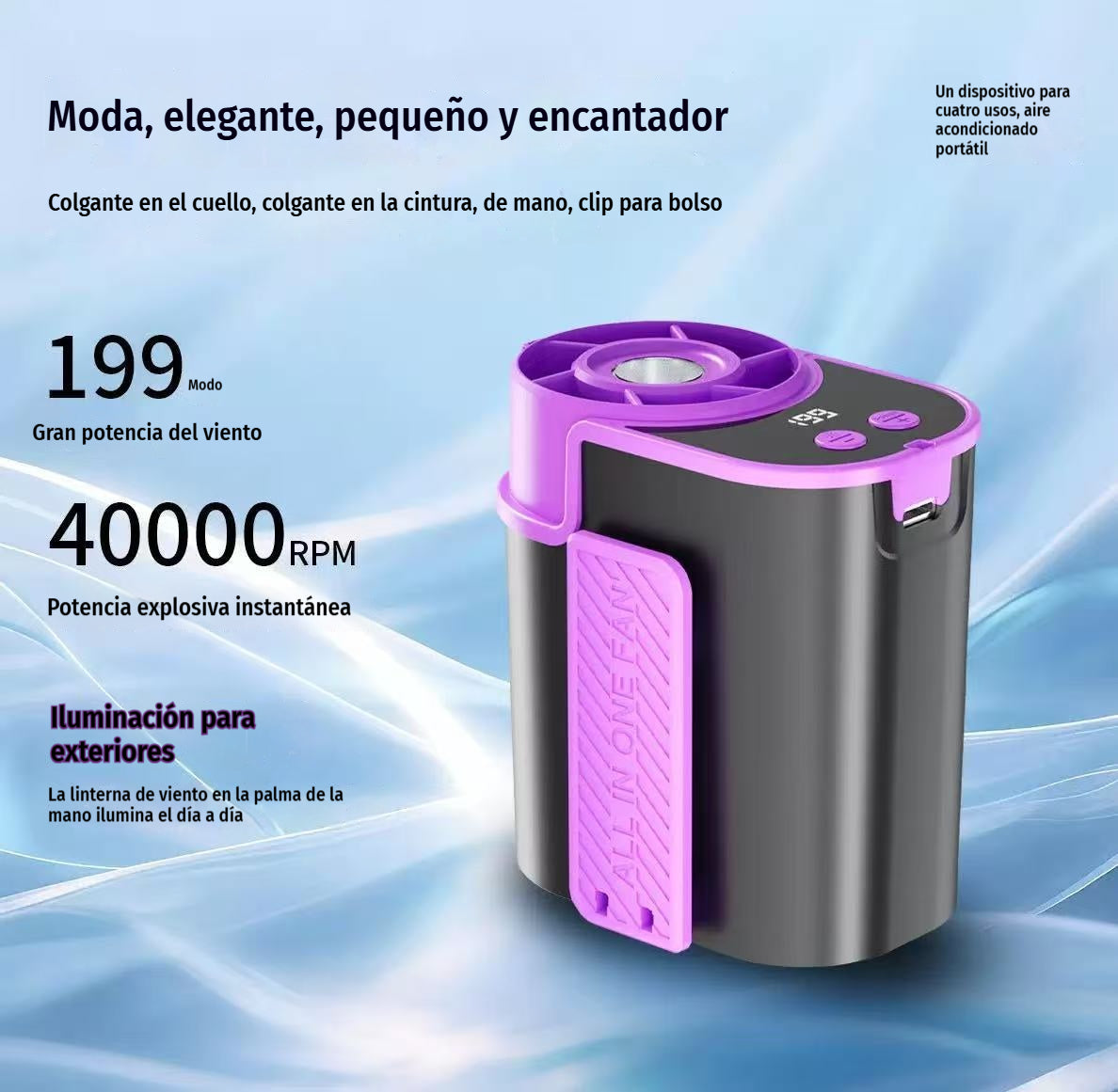 🌀 Ventilator bez upotrebe ruku s LED zaslonom, integriranom kopčom i 199 podesivih razina