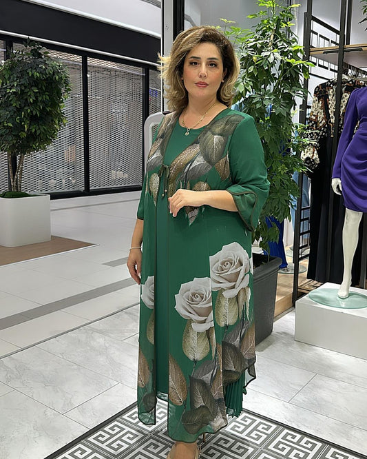 🍀【Reducere limitată în timp】【S-5XL】❤️2025 noua rochie verde florala