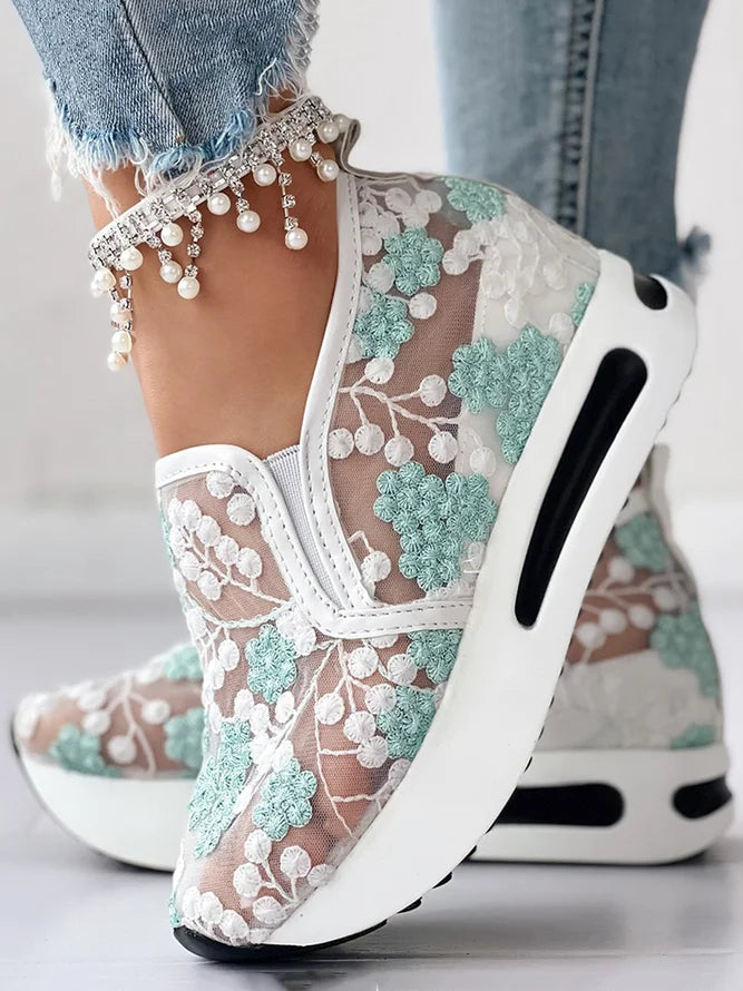 【35-41】Pantofi sport din plasă transparentă, cu broderie florală