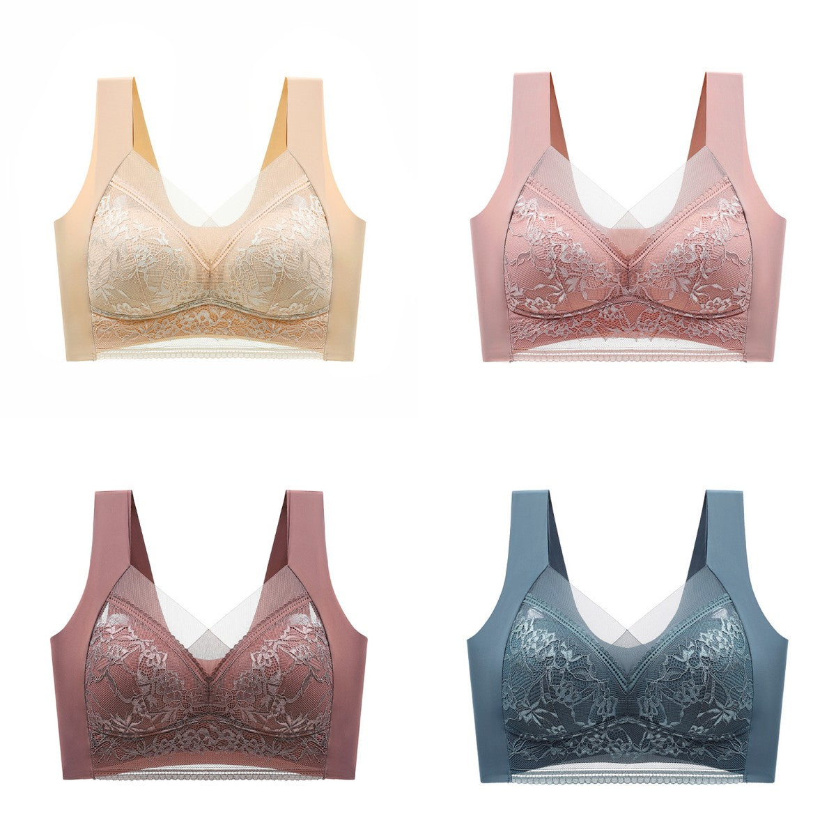 🔥【4 bucati】👙【40-110 KG】 Sutien confortabil, fără cusături, din dantelă