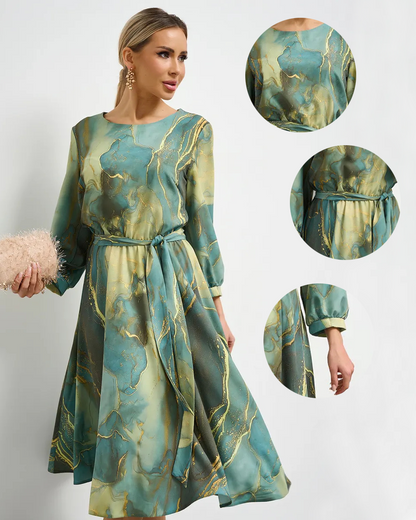🌿Koniec sezóny – zľava -50 % 👗 Elegantné zelené šaty s dlhými rukávmi a splývavou sukňou 🌸