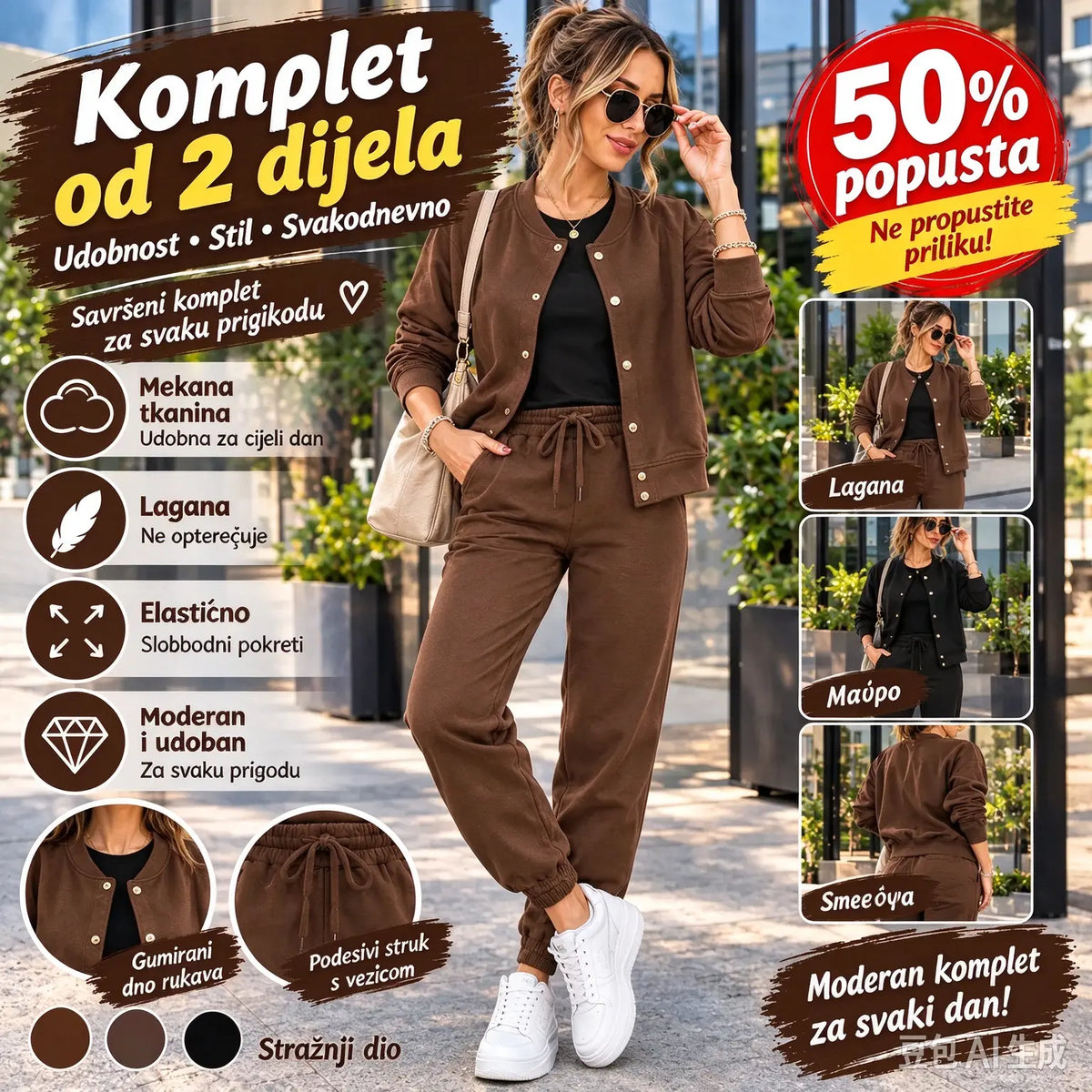💃【Majica + Hlače】🧥🌙 Udoban i elegantan, s izvrsnom udobnošću - ležerni set od majice i jakne sada je dostupan!