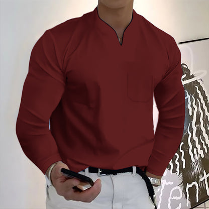 👔【Oferta de Anul Nou pe timp limitat】👔Noul tricou de vară din bumbac elastic cu decolteu în V pentru bărbați-3865718