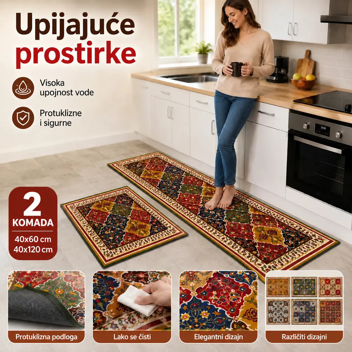 【40×60 + 40×120 cm】💧Superupijajuća prostirka | 40×60 + 40×120 cm, protuklizna i brzo se suši – za dom