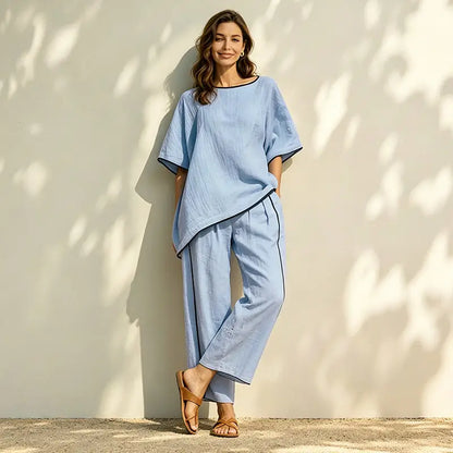 🔥50% popusta✨【S-5XL】Ležeran ljetni dvodijelni set: Super mekana i prozračna tkanina, široki kroj koji odvodi znoj, elegantan outfit