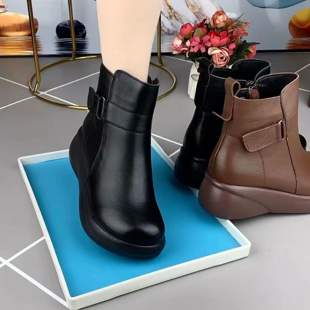 【35-40】Ghete noi de iarnă din piele naturală, cu talpă groasă, cu vârf rotund 3854905
