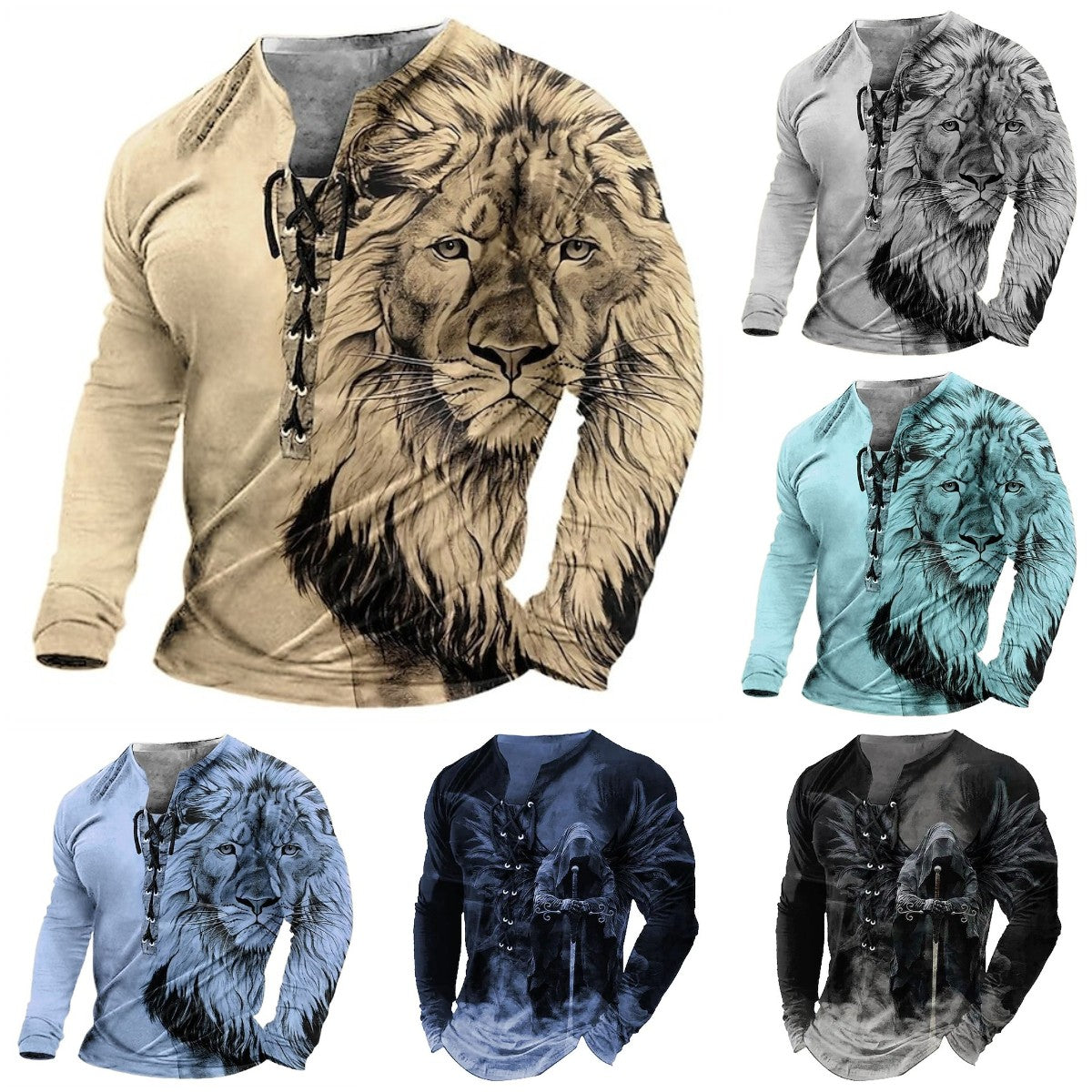 😎【Promoția de sfârșit de an】Tricou casual cu mânecă lungă, imprimat 3D, pentru bărbați-3846378