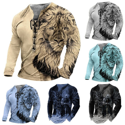 😎【Promoția de sfârșit de an】Tricou casual cu mânecă lungă, imprimat 3D, pentru bărbați-3846378