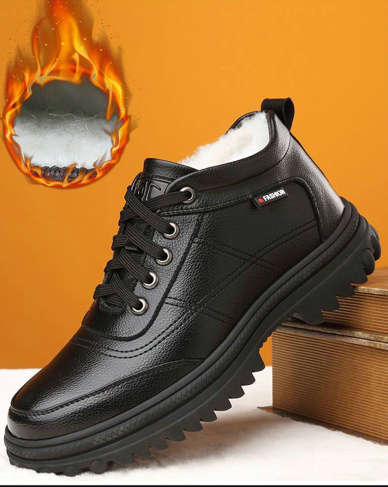🔥Ofertă pe durată limitată🔥【39-44】 Cizme de iarnă pentru bărbați, din piele, cu talpă groasă-3855039