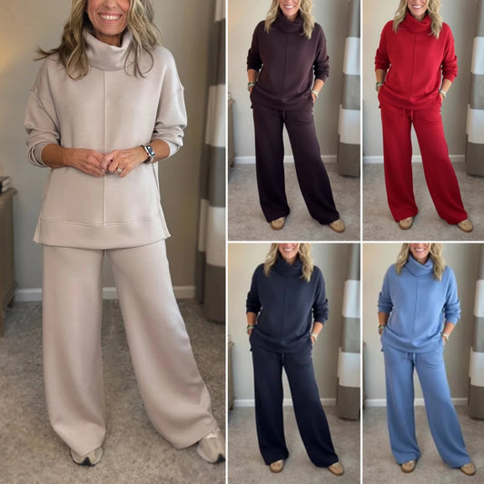 🍂🐏Nuevo conjunto de invierno para mujer, suéter minimalista de cuello alto + pantalón casual🔥 