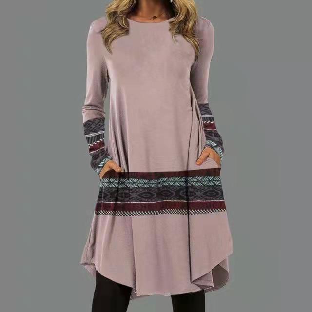 🔥✨【S-5XL】2024 rochie retro pentru femei la modă și elegantă în stil etnic, cusături cu imprimeuri multiple-3849019