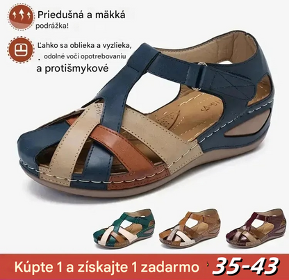 💖[35-43] Dámske letné sandále, vyrobené z mäkkej kože, hrubá podrážka, dutý suchý zips