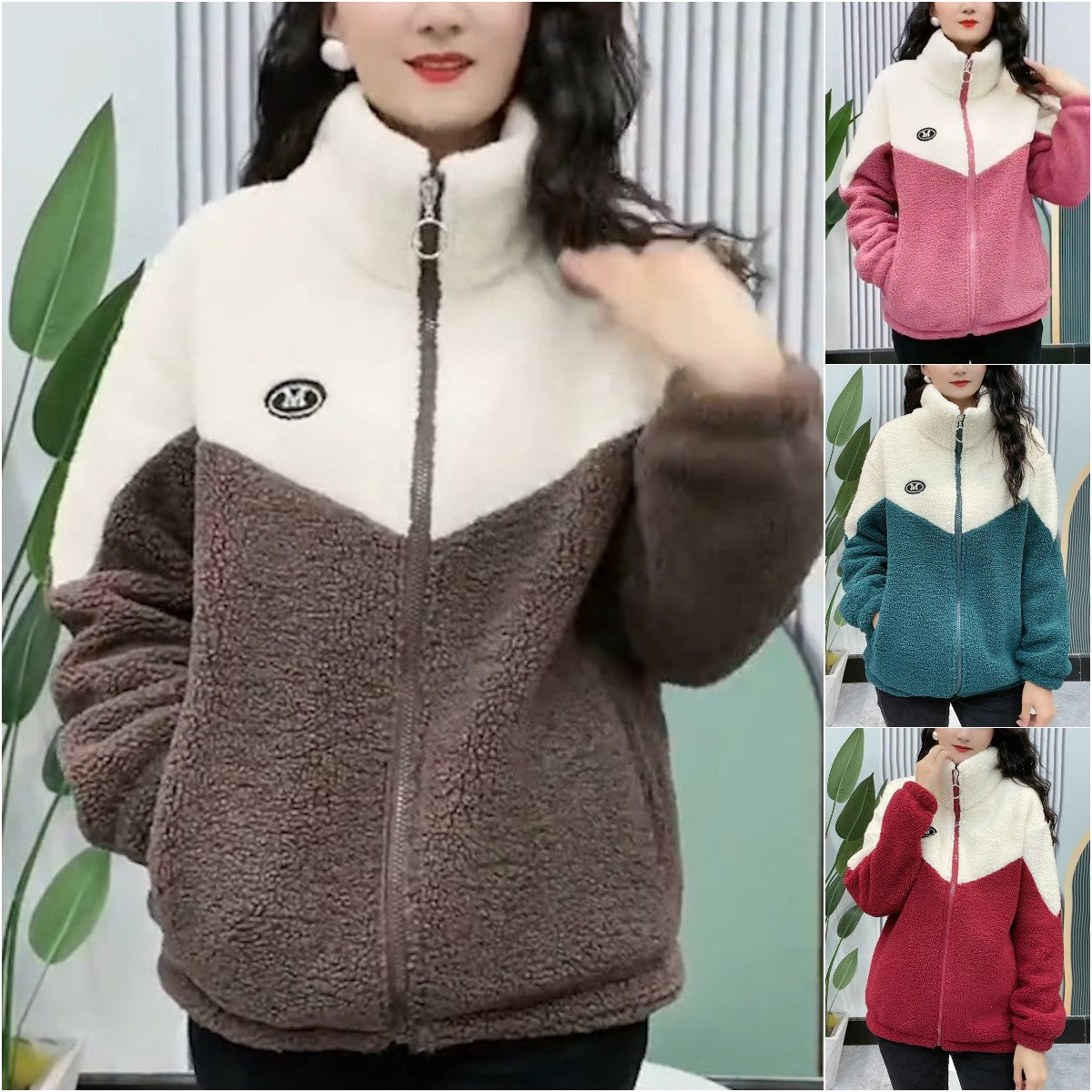 🔥【M-4XL】🐏Jachetă de iarnă fleece, jachetă de bumbac, geacă de bumbac îngroșată din lână de miel, jachetă caldă-3858192