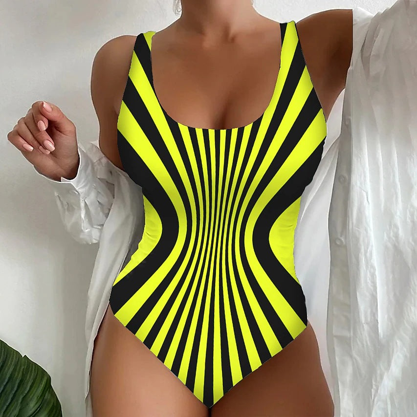 【S~6XL】Costum de baie sexy, dintr-o singură piesă, cu model în dungi-3872106