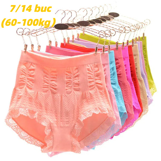 👩🔥【7 bucăți】(60-100kg) lenjerie antibacteriană pentru controlul burticii, elasticitate ridicată, talie înaltă, lenjerie de dimensiuni plus 3882396