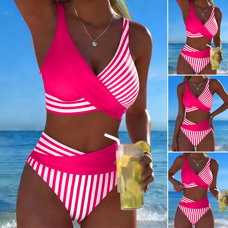 【Ljetni specijal 50% popusta】🤩【40-100 kg】🌟Šareni prugasti dvodijelni bikini