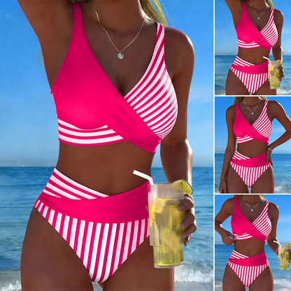 【Ljetni specijal 50% popusta】🤩【40-100 kg】🌟Šareni prugasti dvodijelni bikini