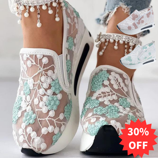 【35-41】Pantofi sport din plasă transparentă, cu broderie florală