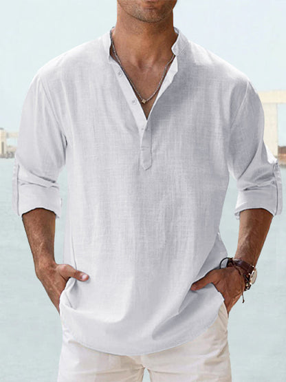 👕🤩【S-5XL】 Cămașă pentru bărbați cu mâneci lungi, material din bumbac și in.-3981064