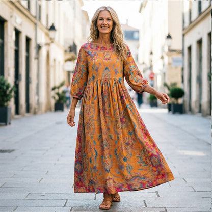 🔥Novo: 【50% popusta】Retro ženska haljina s okruglim izrezom i cvjetnim uzorkom —🎀Nježna i elegantna, udobna i mekana, visoke kvalitete