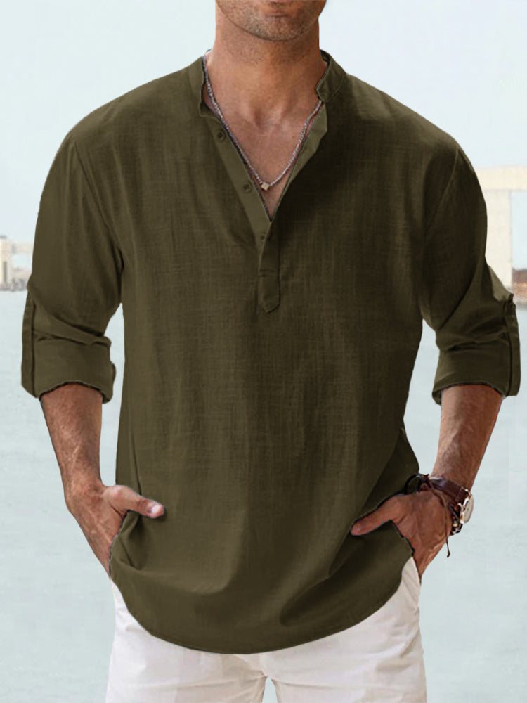 👕🤩【S-5XL】 Cămașă pentru bărbați cu mâneci lungi, material din bumbac și in.-3981064