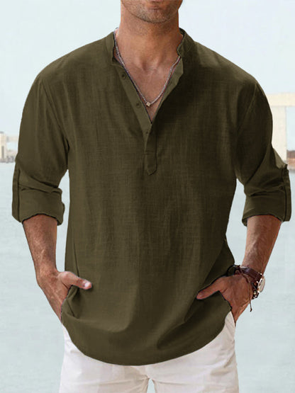 👕🤩【S-5XL】 Cămașă pentru bărbați cu mâneci lungi, material din bumbac și in.-3981064