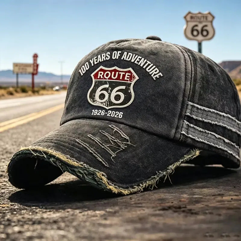 🧢🌟Podesiva retro bejzbolska kapa Route 66 - savršen izbor za ljubitelje biciklizma.