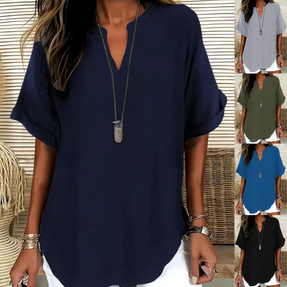 😍🔥【Novo s 50% popusta samo 3 dana】【S-5XL】Elegantni jednobojni ljetni top kratkih rukava od šifona, plus veličine