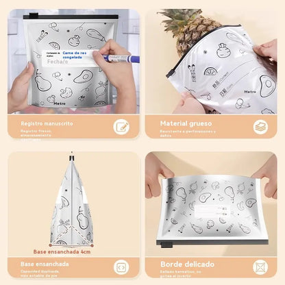 🥩【30 Piezas】Bolsa Sellada de Papel de Aluminio de Grado Alimenticio con Cremallera para Conservar la Frescura para Uso en Refrigeradores Domésticos