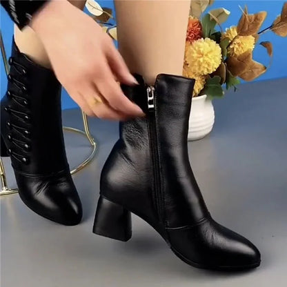 【35-42】Reducere flash🔥 Fermoar lateral pentru femei plus botine din piele caldă din catifea-3847584