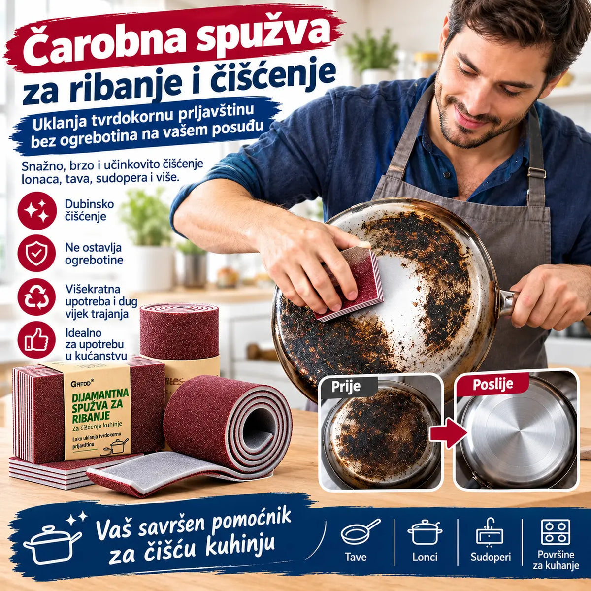 🎖️💯【Pakiranje od 20 komada】Dvostrana brusna spužva, snažna i višenamjenska za čišćenje