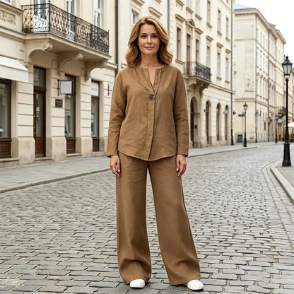 🔥【50% popusta】🔥 Ležeran i elegantan ljetni set: Izrađen od prirodnih materijala, s modernim V-izrezom u kombinaciji s hlačama ravnog donjeg ruba