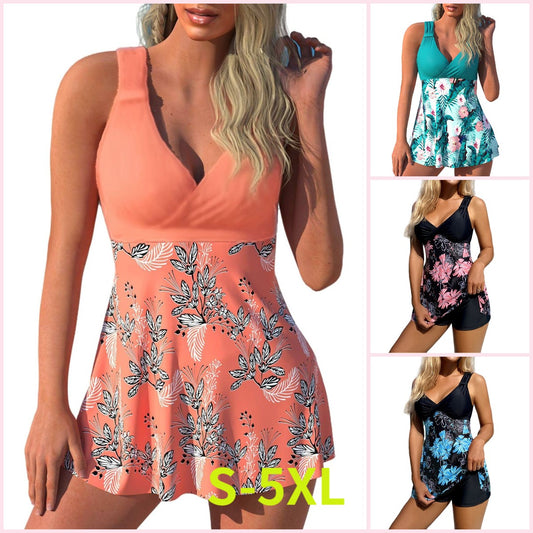 🏖️ 50% popusta 🔥【40-120 kg】Novi plus size set kupaćeg kostima s printom, kratke hlače, suknja s prorezom straga, brzo sušeći materijal ✅ Plaćanje pouzećem