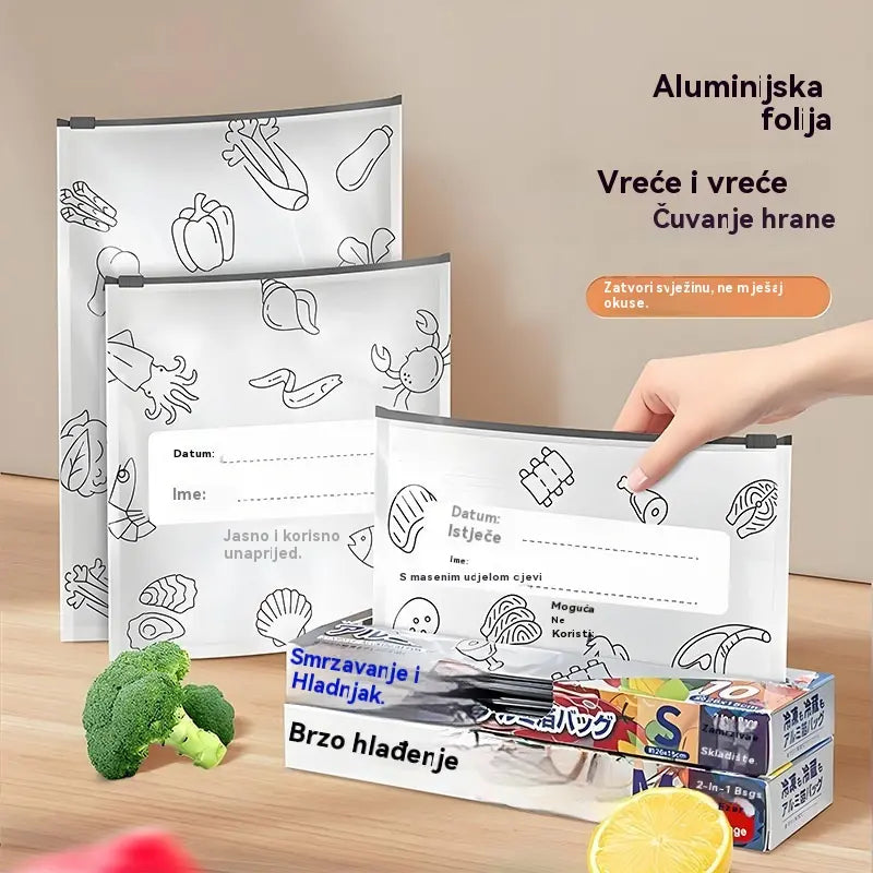 🥩【30 komada】Vrećica od aluminijske folije prehrambene kvalitete s patentnim zatvaračem za očuvanje svježine za korištenje u kućanskom hladnjaku